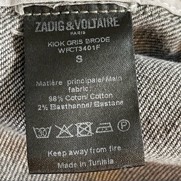 Zadig & Voltaire Kioky Gris Love Now Embroidered Collarless Denim Jacket Black S - Picture 9 of 14